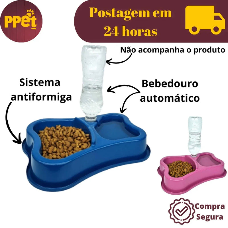 Comedouro Duplo Antiformiga Bebedouro Automático com Suporte para Garrafa