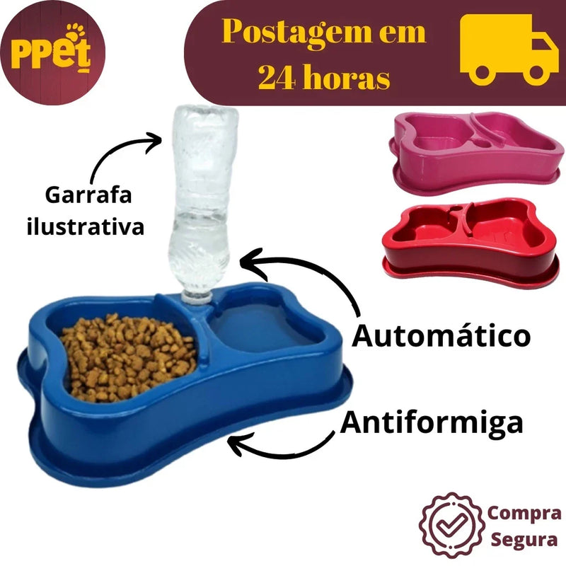 Comedouro Duplo Antiformiga Bebedouro Automático com Suporte para Garrafa