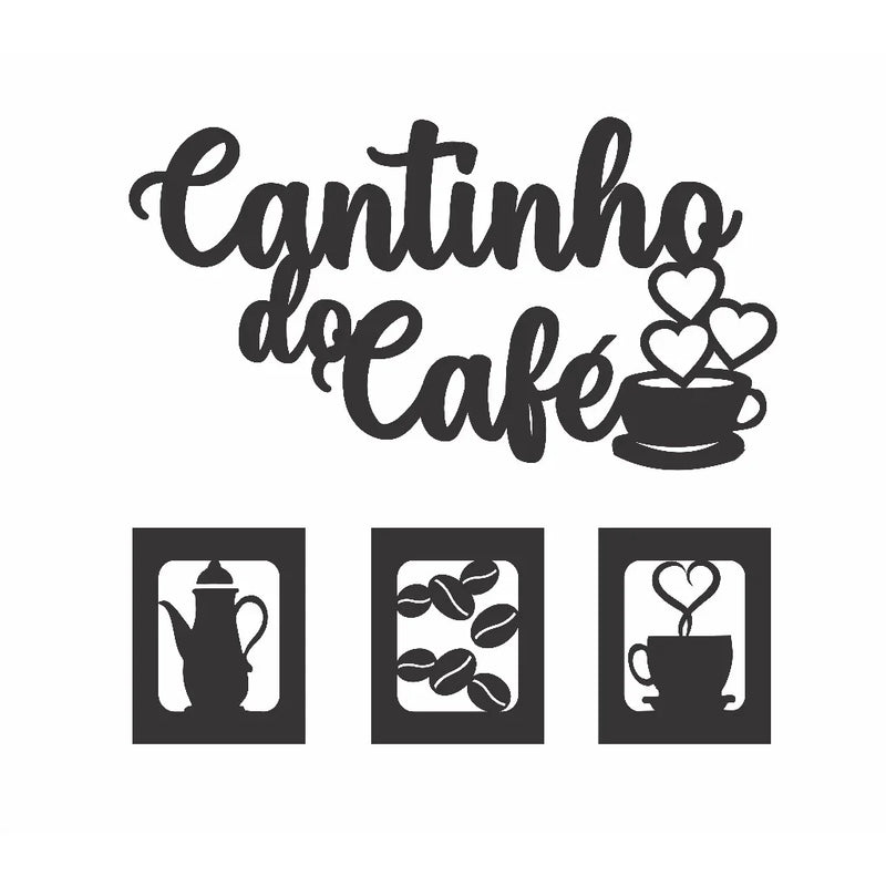 Kit Cantinho Do Café 4 Peças 30cm Mdf Preto Decoração