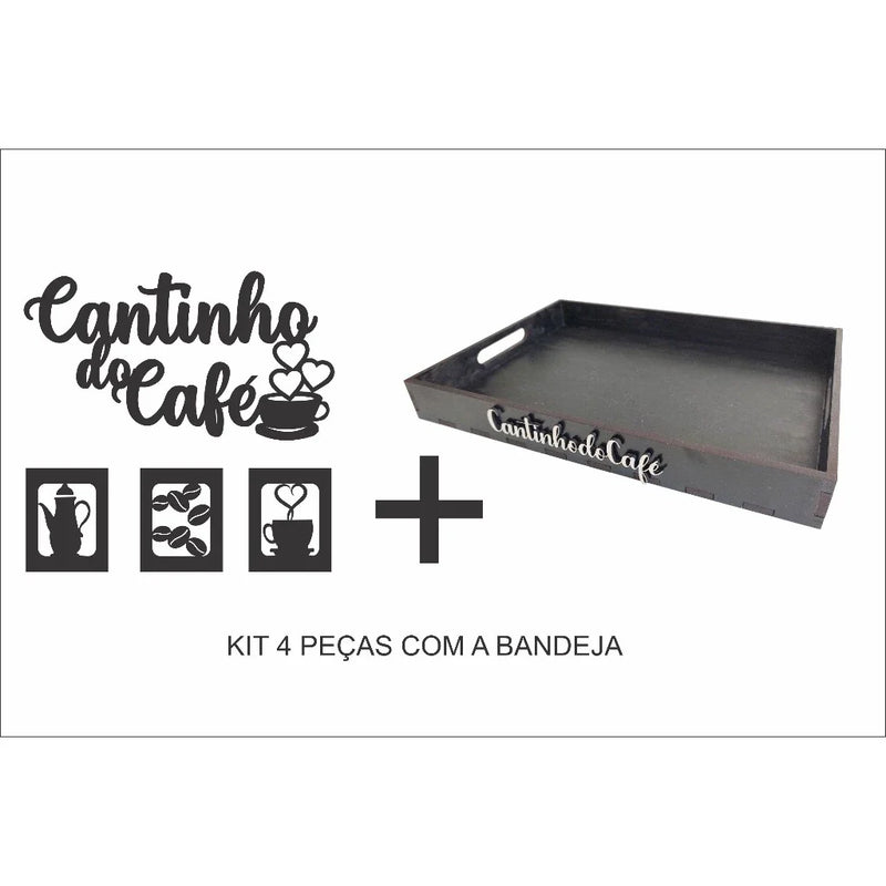 Kit Cantinho Do Café 4 Peças 30cm Mdf Preto Decoração