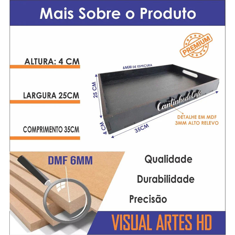 Kit Cantinho Do Café 4 Peças 30cm Mdf Preto Decoração