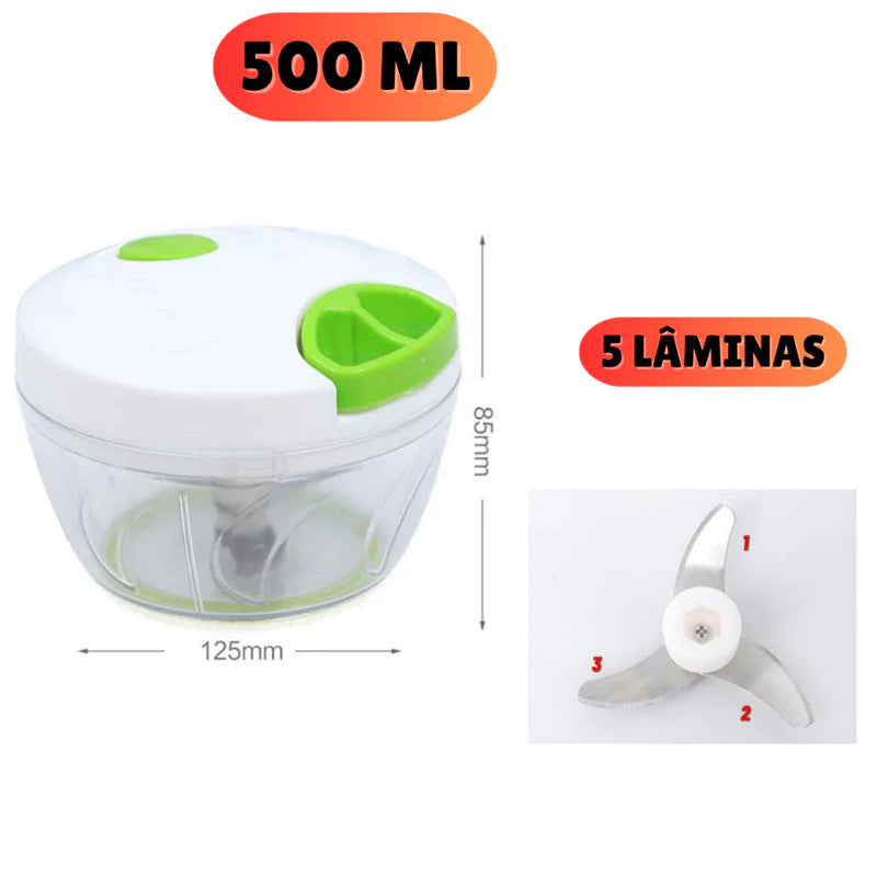 Mini Processador Manual de Alimentos Triturador 3 Lâminas 500ml Grande 200ml