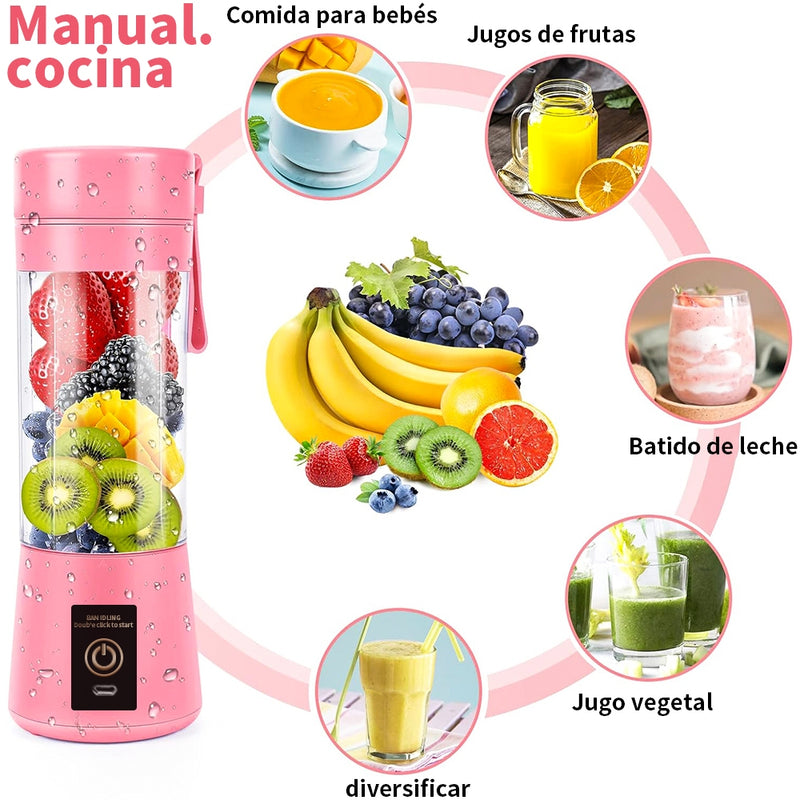 Mini Liquidificador Portatil Mixer Juice Garrafa Shake 6 Laminas + Cabo USB 380ml