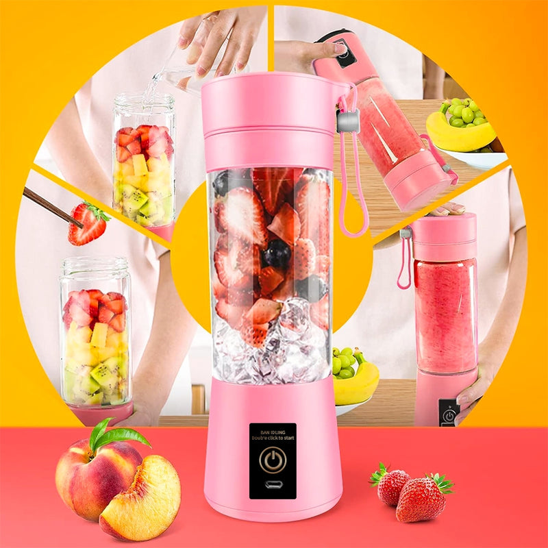 Mini Liquidificador Portatil Mixer Juice Garrafa Shake 6 Laminas + Cabo USB 380ml