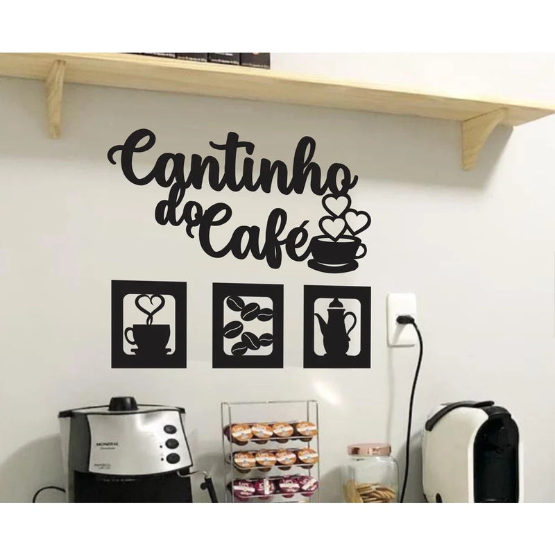 Kit Cantinho Do Café 4 Peças 30cm Mdf Preto Decoração