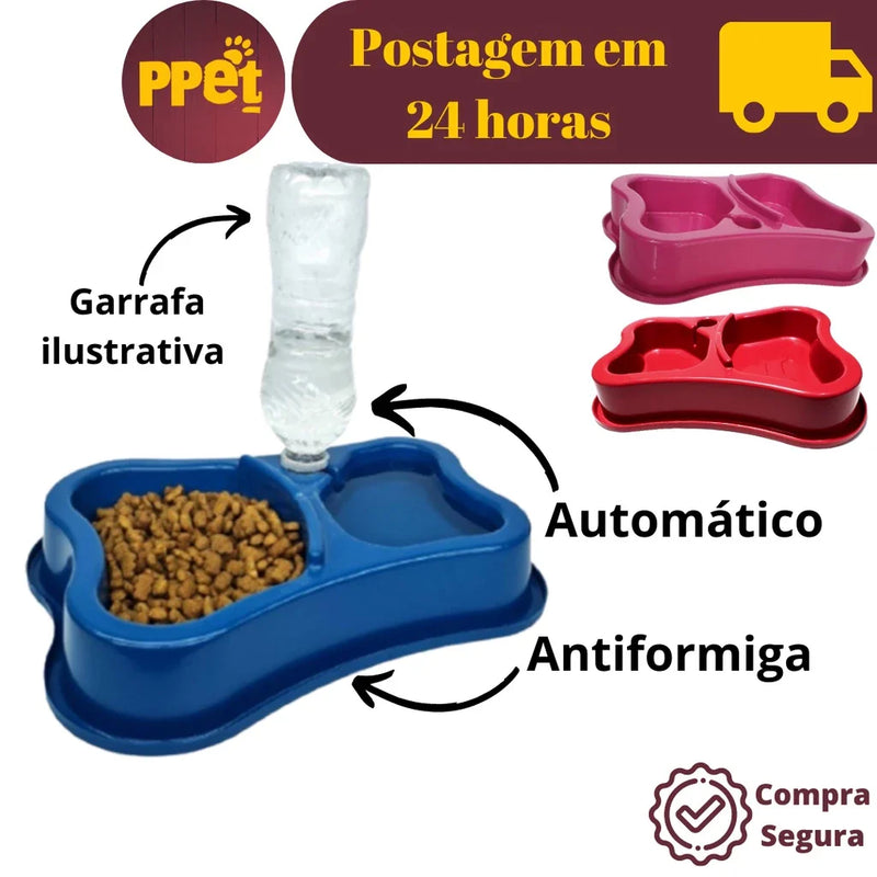 Comedouro Duplo Antiformiga Bebedouro Automático com Suporte para Garrafa