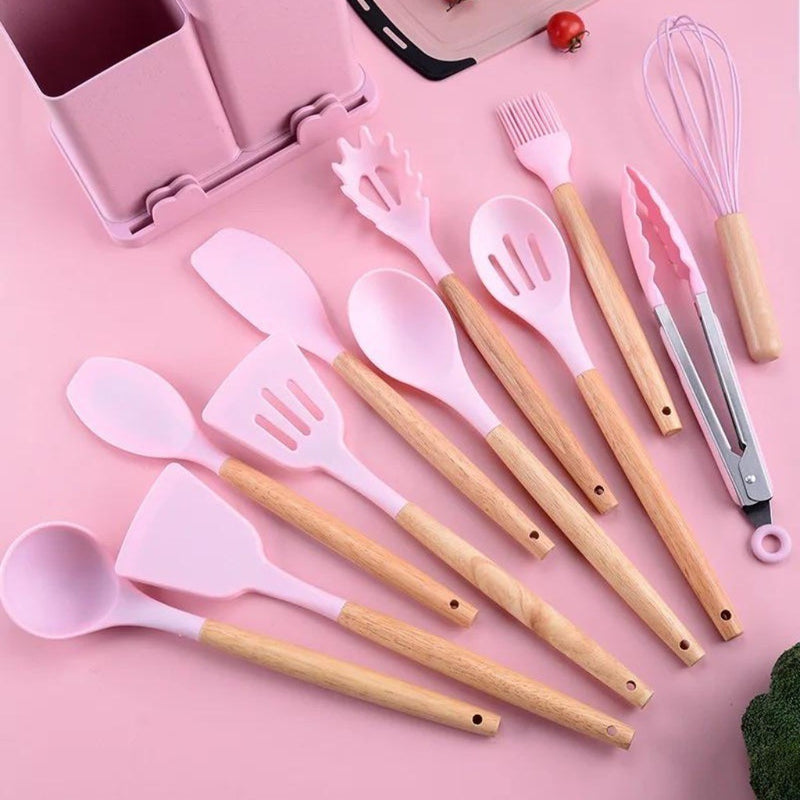 Kit Completo Jogo de Cozinha Luxo 19 Peças Com Tábua em Silicone Espátula Faca Tesoura Utensílios